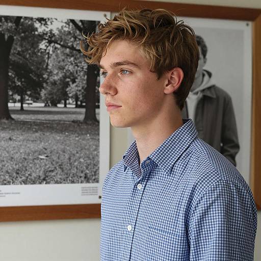Serious Young Man in Checkered Shirt