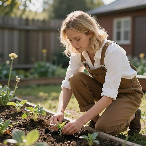 Sunlit Garden Scene with Blonde Woman