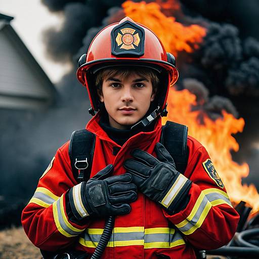 Heroic Boy in Red Firefighter Costume