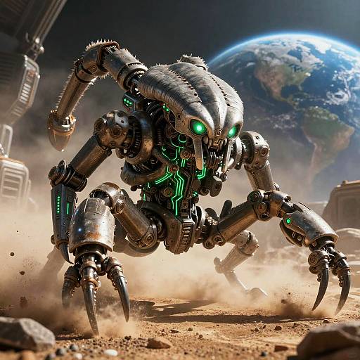 Glowing Mech-Scorpion on Moon Base