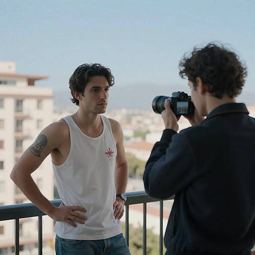 Balcony Photo Shoot Over Cityscape
