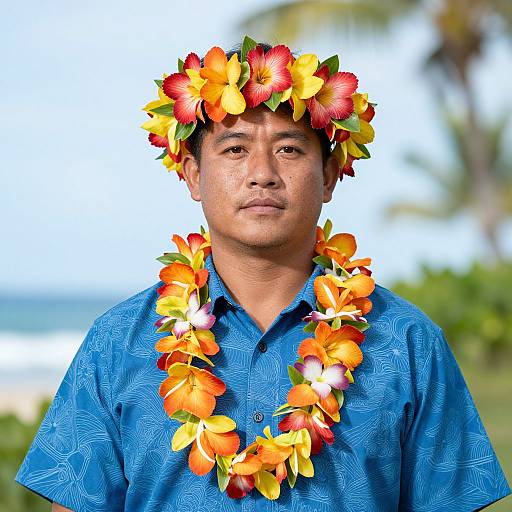 Man in Hawaiian Flower Headdress