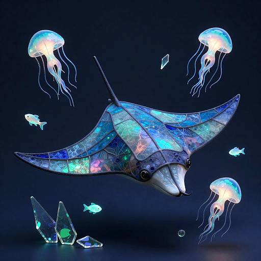 Surreal Stained-Glass Manta Ray Sculpture