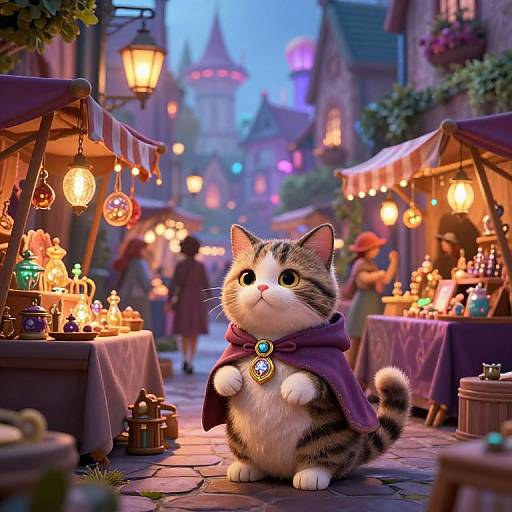 Magical Cat in Enchanted Market