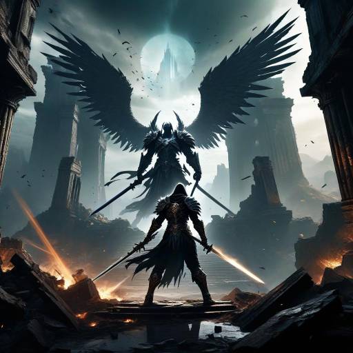Fallen Angel in Dark Ruins Wallpaper