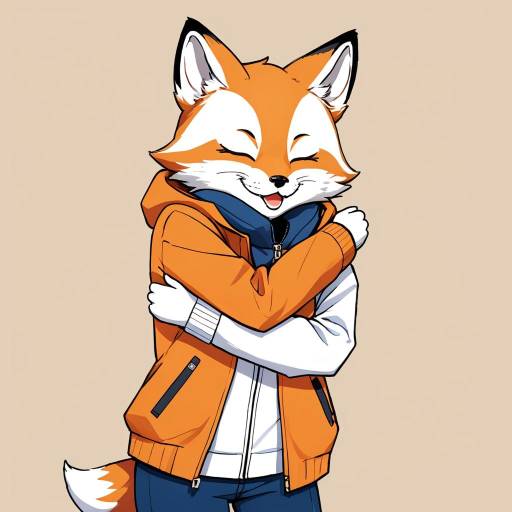 Cheerful Fox Character Hugging Itself