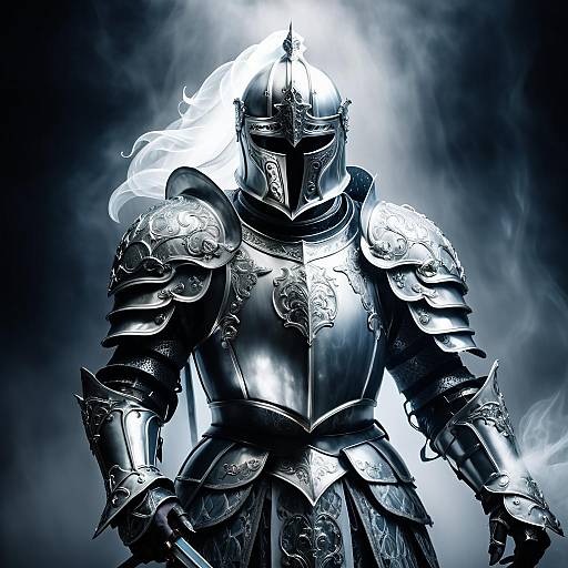 Ghostly Knight in Ornate Silver Armor