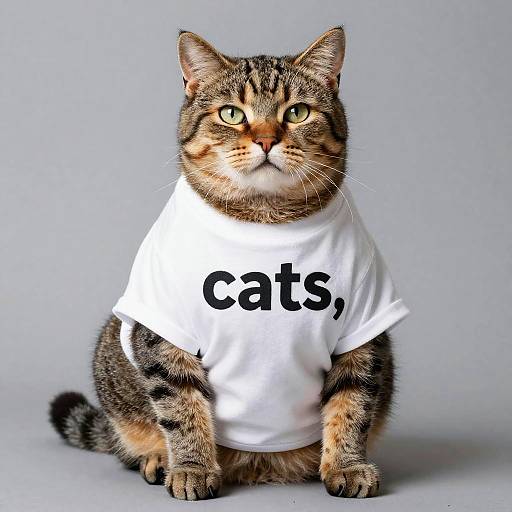 Hyper-Realistic Fat Cat in T-Shirt