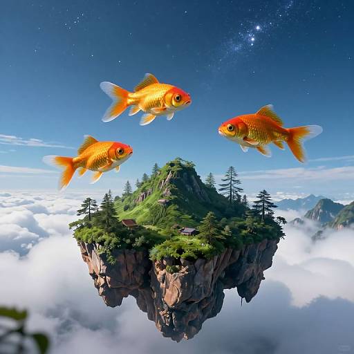Golden Fish in Starlit Floating Island