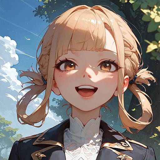 Happy Twintails Portrait with Blue Stockings