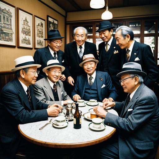 Elderly men in formal attire at classic café