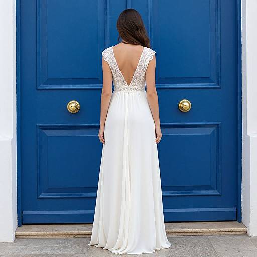 Elegant Woman in Opal Lace Dress