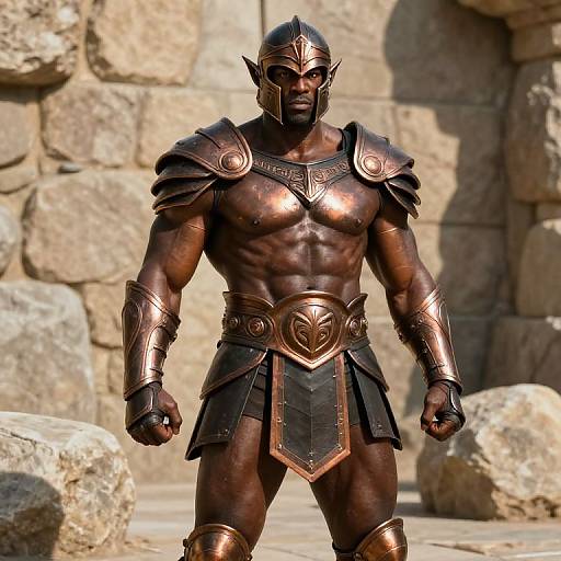 Muscular Black Warrior in Bronze Armor