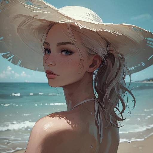 Anime Woman Enjoying a Sunny Beach