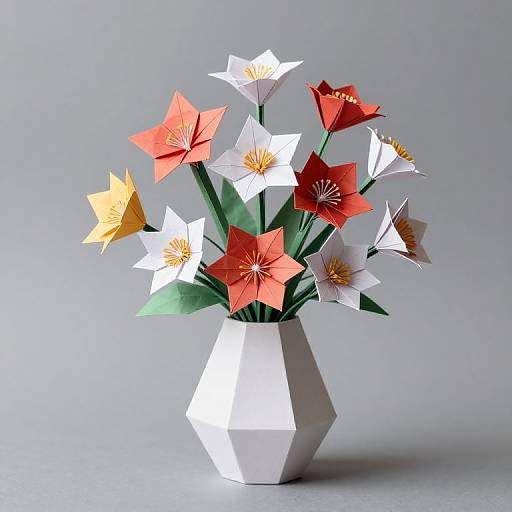 Origami Paper Flower Bouquet in Geometric Vase