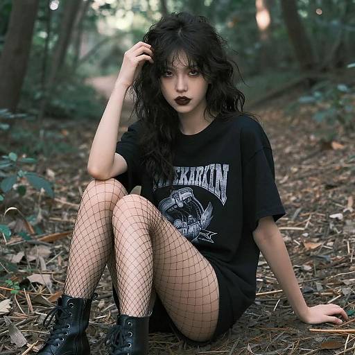 Gothic Woman on Forest Path