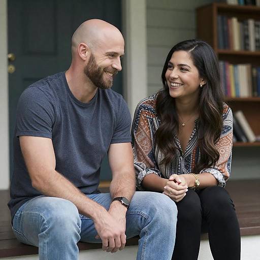 Smiling Couple Reading on Porch