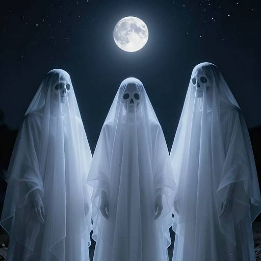 Ethereal Ghostly Figures Under Moonlight