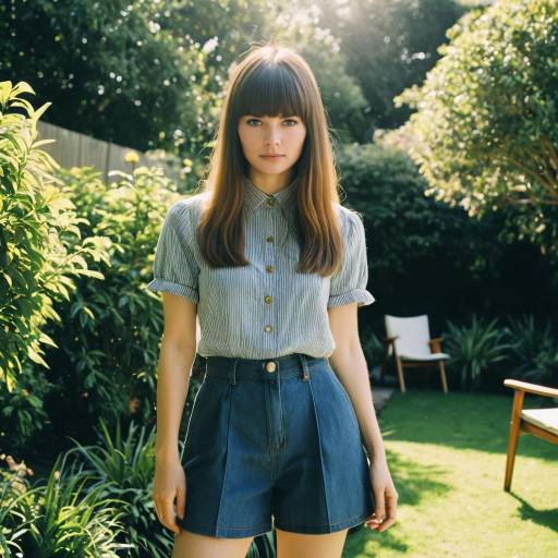 Young woman with full bangs in garden