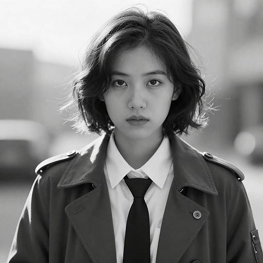 Black-and-White Portrait of Young Woman in Jacket and Tie