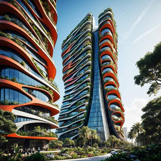 Eco-friendly futuristic skyscraper with vertical gardens