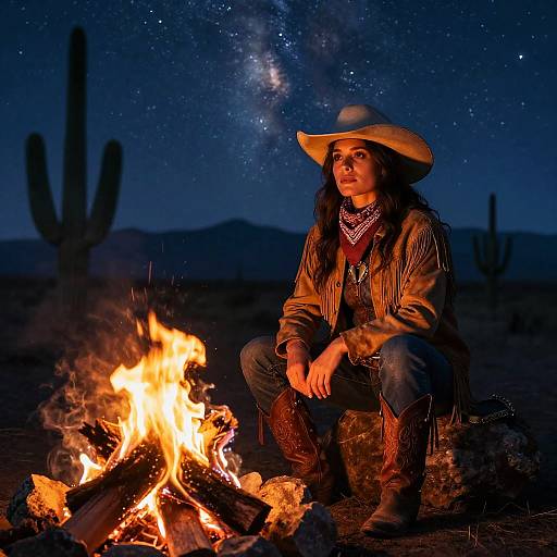 Petite Cowgirl by Campfire Under Stars