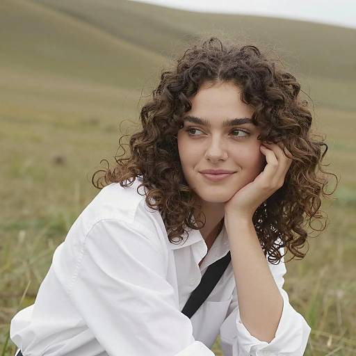 Young Woman with Curly Hair in Nature