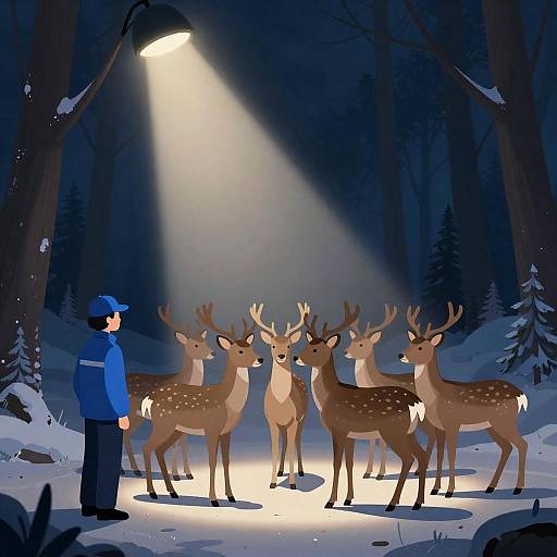 Spotlight on Snowy Forest Deer