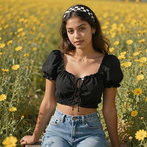 Young Woman in Wildflower Field