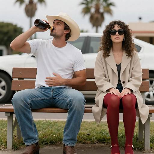 Casual Couple on a Park Bench
