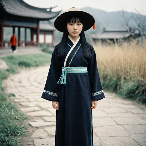 Young Woman in Traditional Chinese Dress with Hat