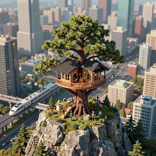 Tilt-Shift Fairy-Tale Treehouse Scene