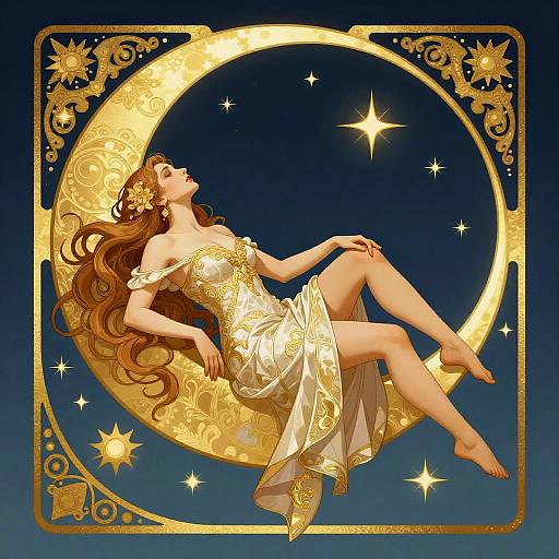 Elegant Woman on Crescent Moon Art
