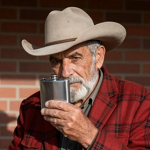 Thoughtful Old Cowboy with Flask