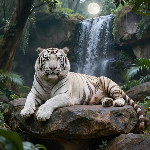 Majestic White Tiger in Moonlit Forest