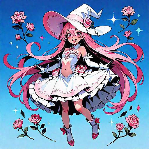 Pink Haired Witch in Frilled Dress