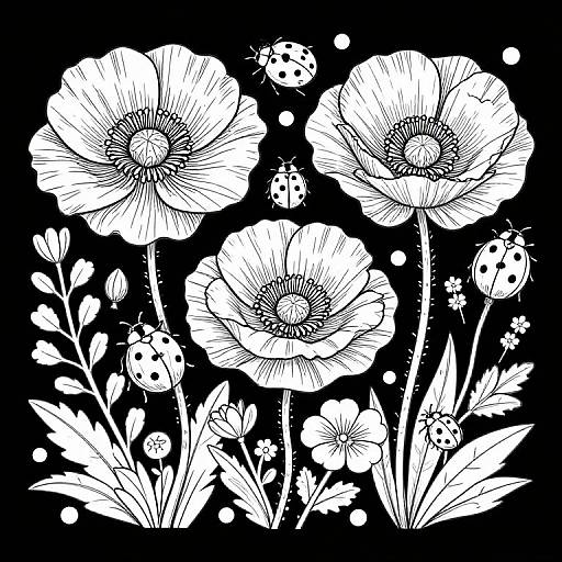 Intricate Poppy Meadow Coloring Page