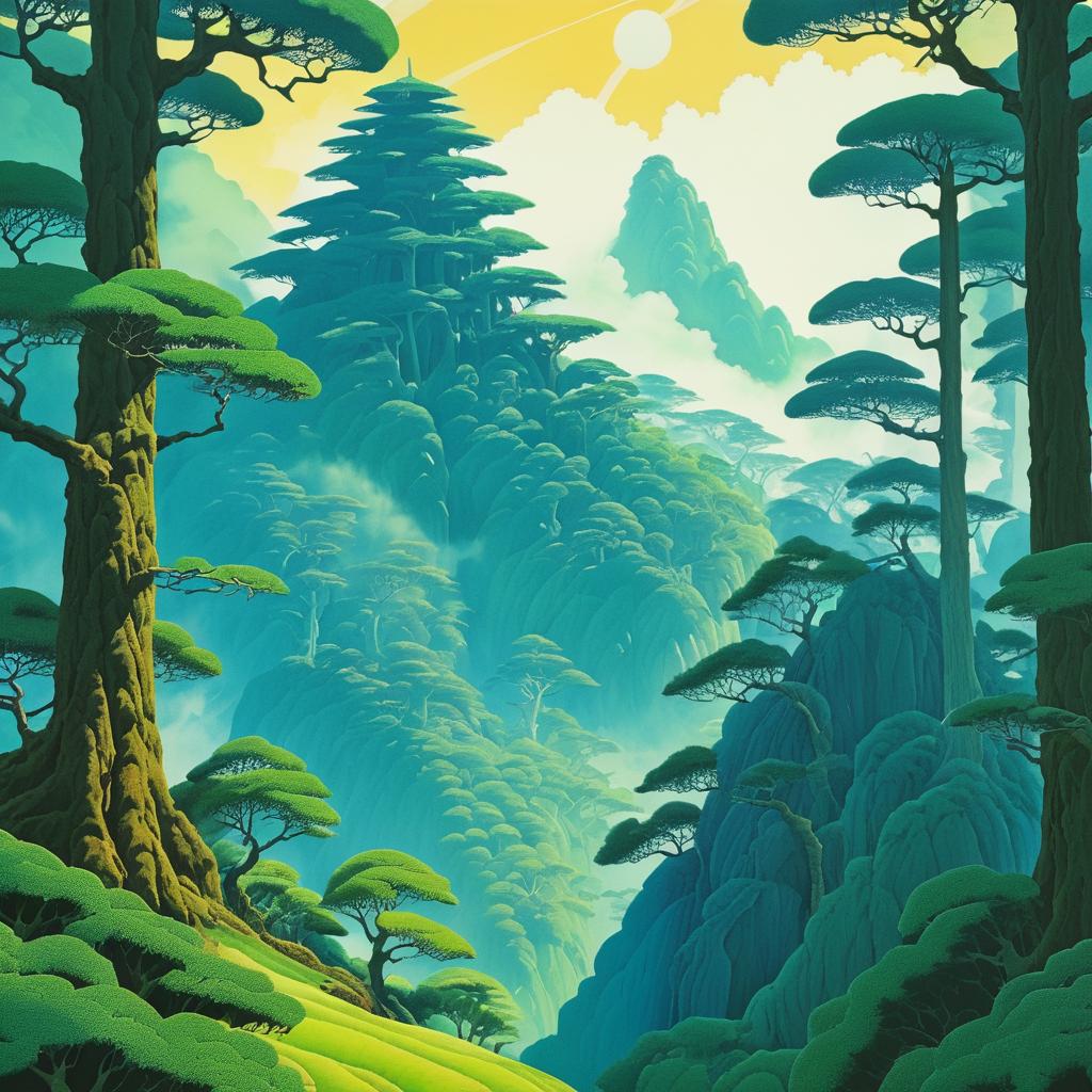 Surreal Gouache: Misty Mountains and Heads