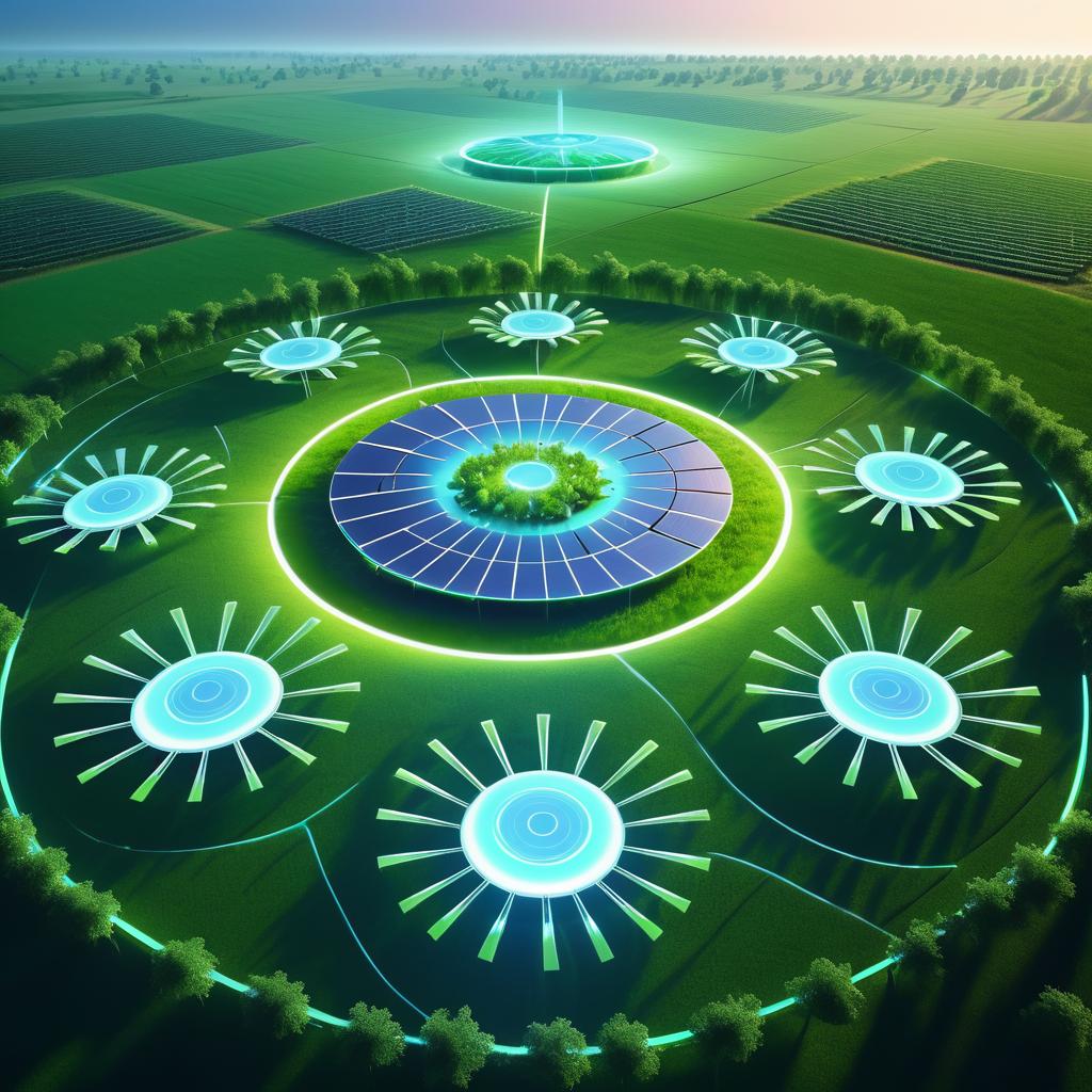 Futuristic Solar Trees in Serene Farmland