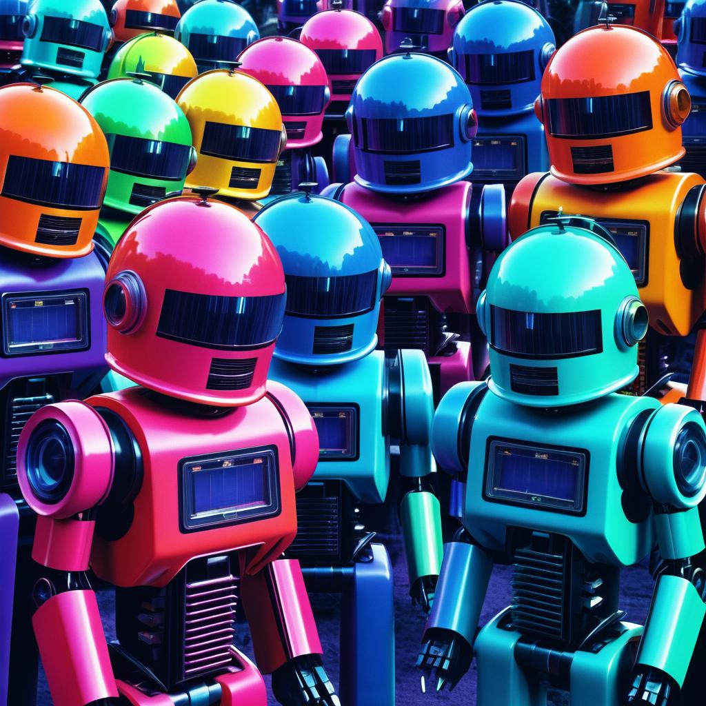 Vibrant Retro Robots in Grainy Film Style