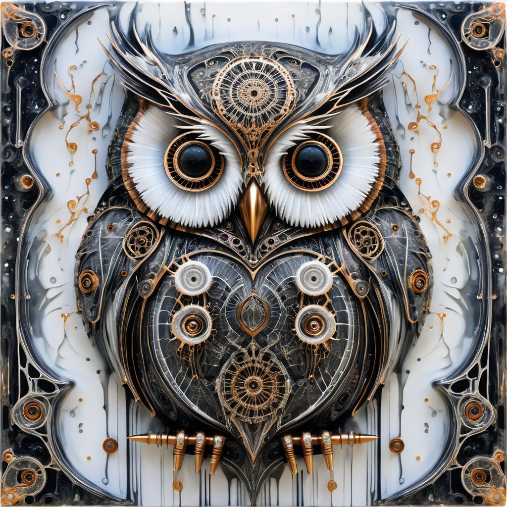 Intricate Mechanical Owl with Giger Influence