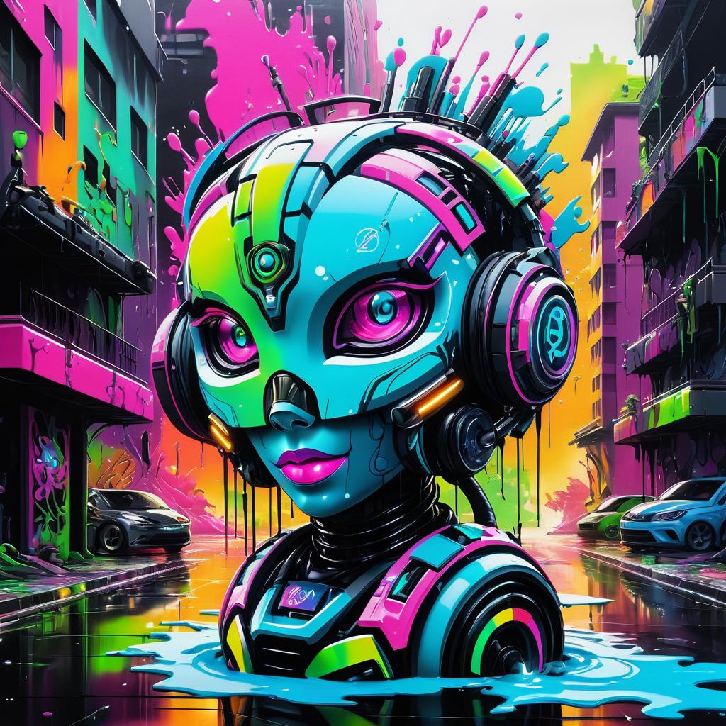 Vibrant Robot Siren Street Art Masterpiece