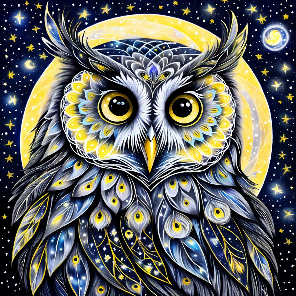 Whimsical Owl Under a Starry Sky