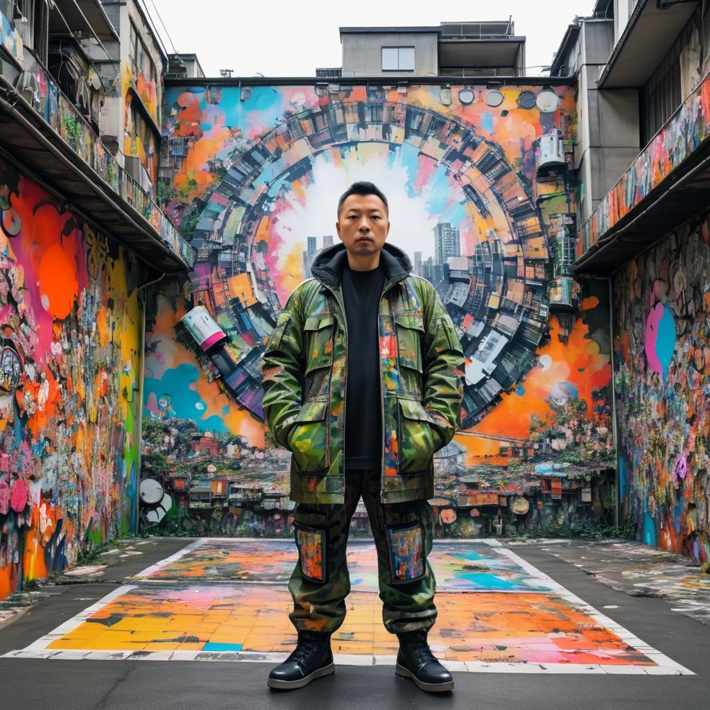 Urban Street Artist in Dystopian Metropolis