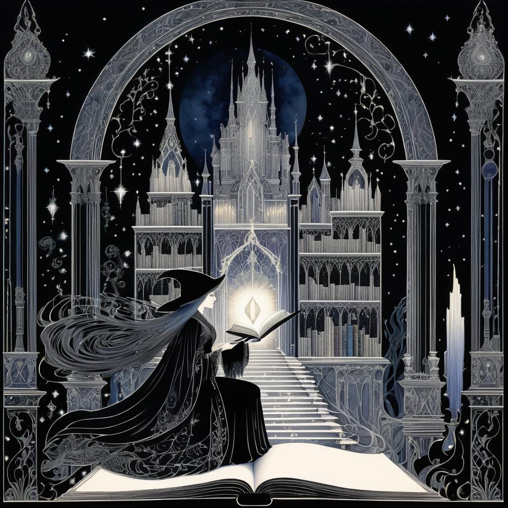 Enchanting Sorceress in a Magical Library