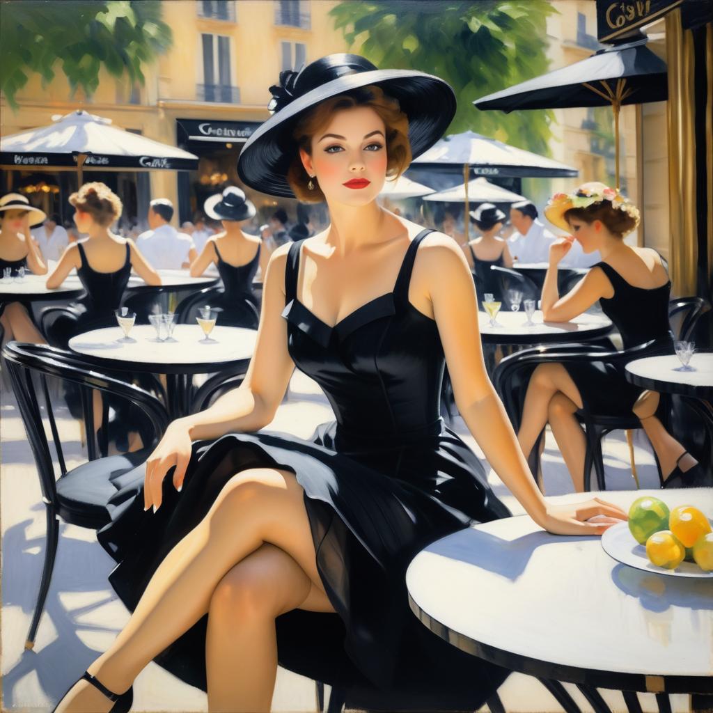 Elegant Woman Dining at Parisian Café