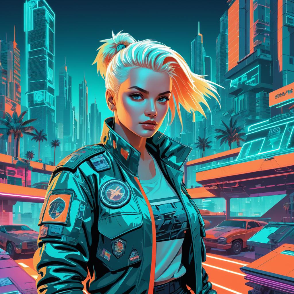 Determined Female in Retro-Futuristic City