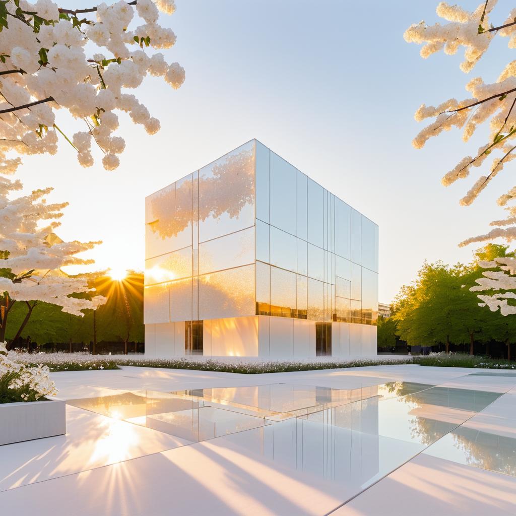 Contemporary Quartz-Shaped Glass Building at Sunset