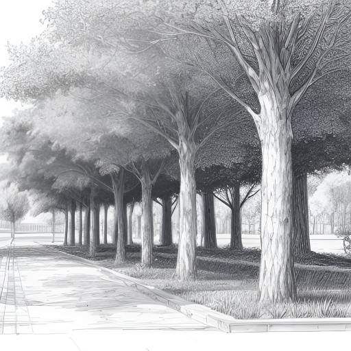 Travel Sketch of Sycamore Trees in Mucha Style