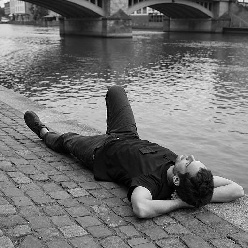 Relaxed Man by Cobblestone Riverside